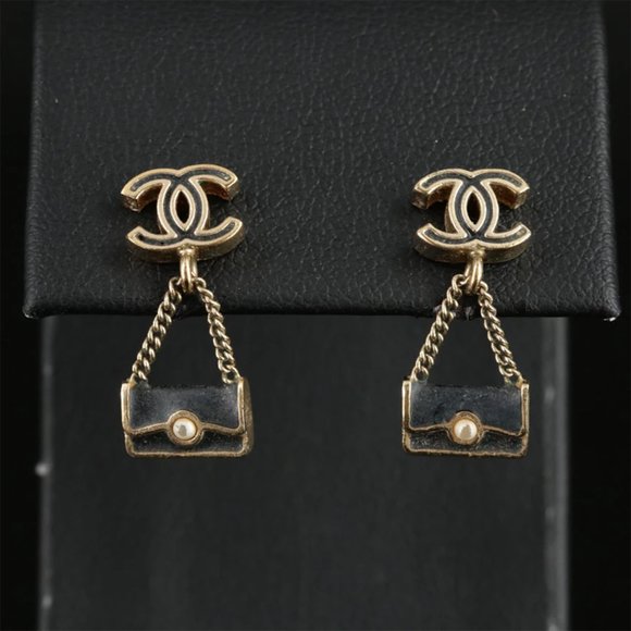 Chanel Faux Pearl & Enamel Handbag Drop Earrings - Picture 1 of 10